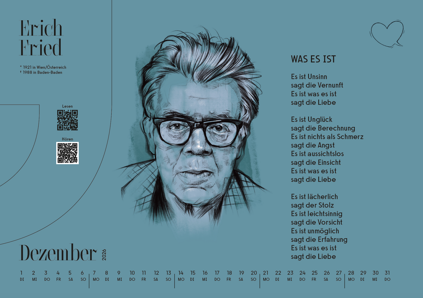 Aktions-Preis: 2 für 1 !!! – Lyrik13-Wandkalender 2026